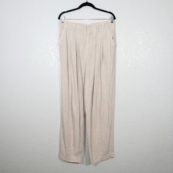 Free People Neutral Beige‎ Calla Pleated Trousers Size 10 - Picture 2 of 9